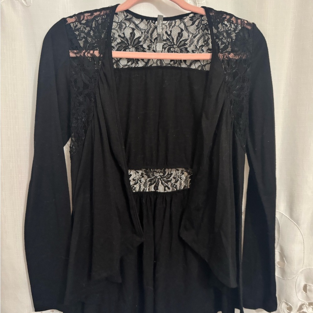 Charlotte Russe Brand, Black Lace Inserts, Swing Cardigan